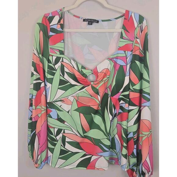 Boston Proper Palma Rainforest Sweetheart Ring Knit Top LARGE Sexy Boho Hippie - Picture 2 of 10